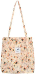 Women Corduroy Tote Bag Casual Shopping Shoulder Bag with Snaps | Floral Print,Magnetic Snaps,Fits 11" Tablets,Reinforced Stitching,Inside Pocket,Versatile Daily Bag,Lightweight & Soft