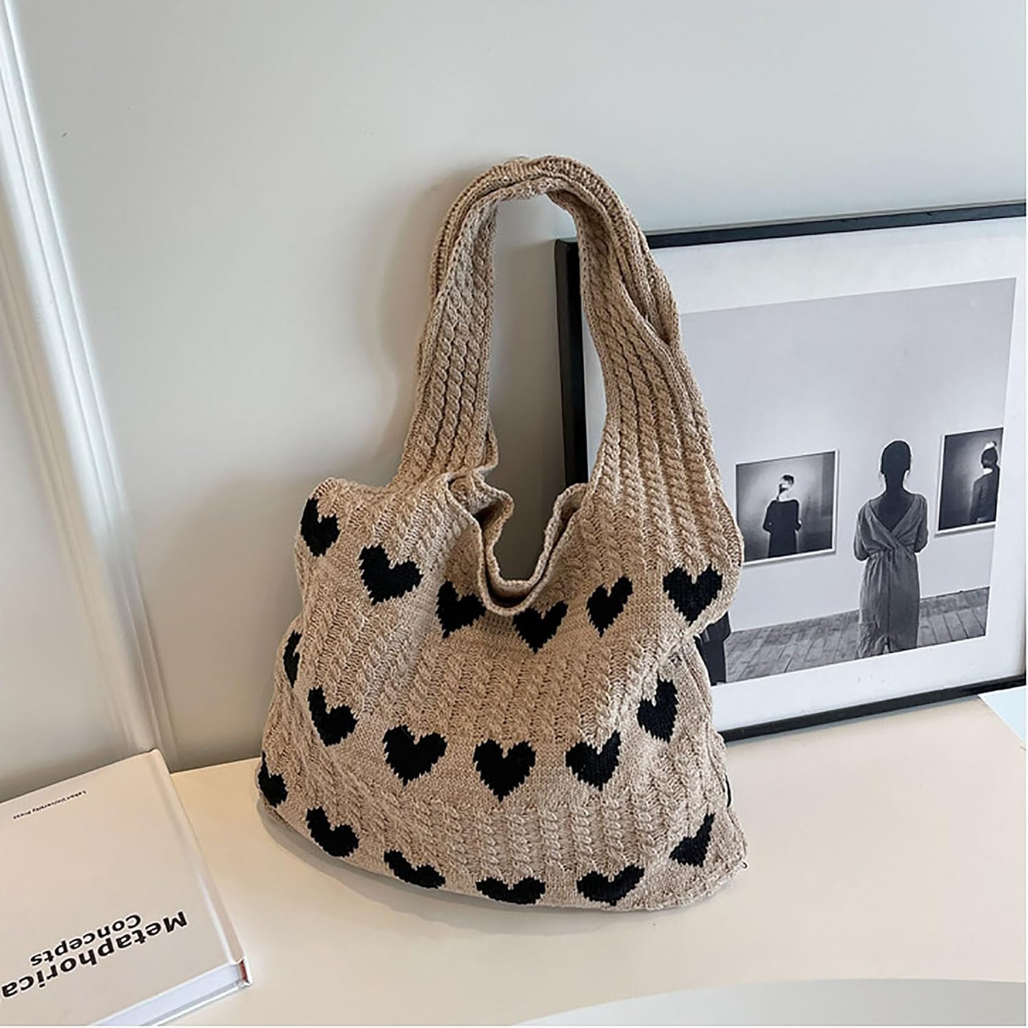 Large Crochet Shoulder Tote Bag for Women, Aesthetic Beach Hobo Handbag
