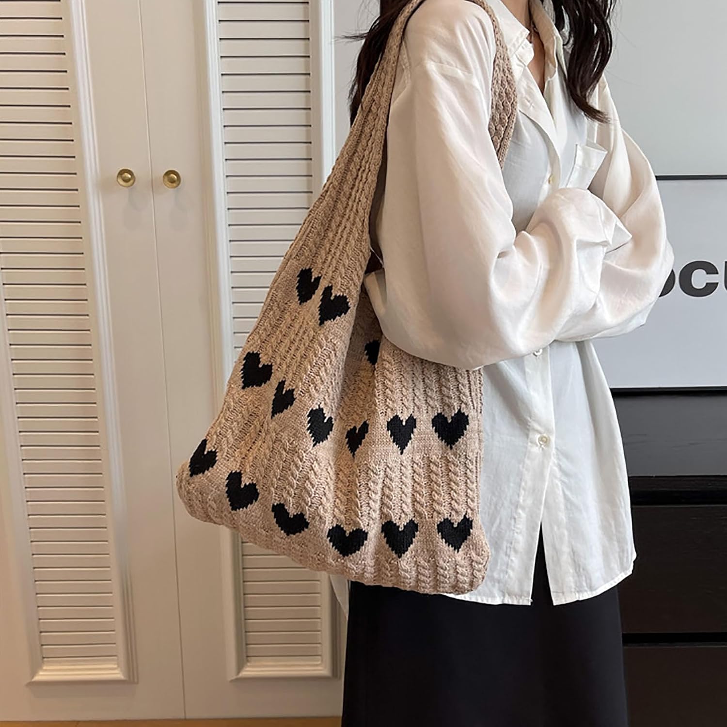 Large Crochet Shoulder Tote Bag for Women, Aesthetic Beach Hobo Handbag