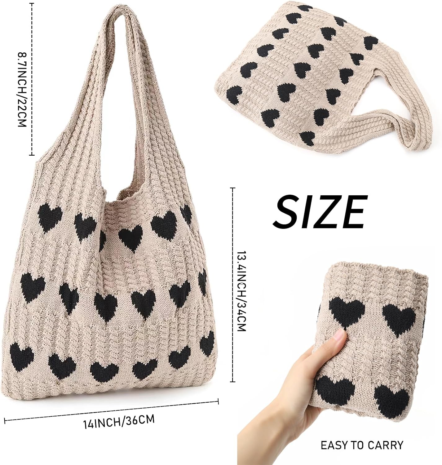 Large Crochet Shoulder Tote Bag for Women, Aesthetic Beach Hobo Handbag